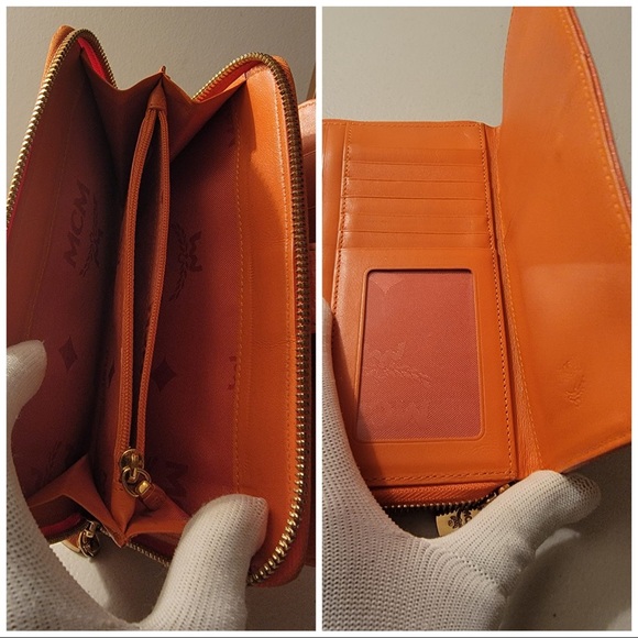 Mcm Orange Caviar Leather wallet - Picture 5 of 6